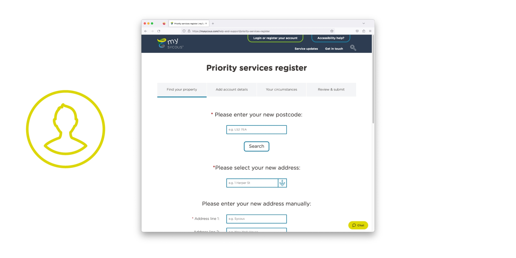 mySycous.com Priority Services Register Screenshot